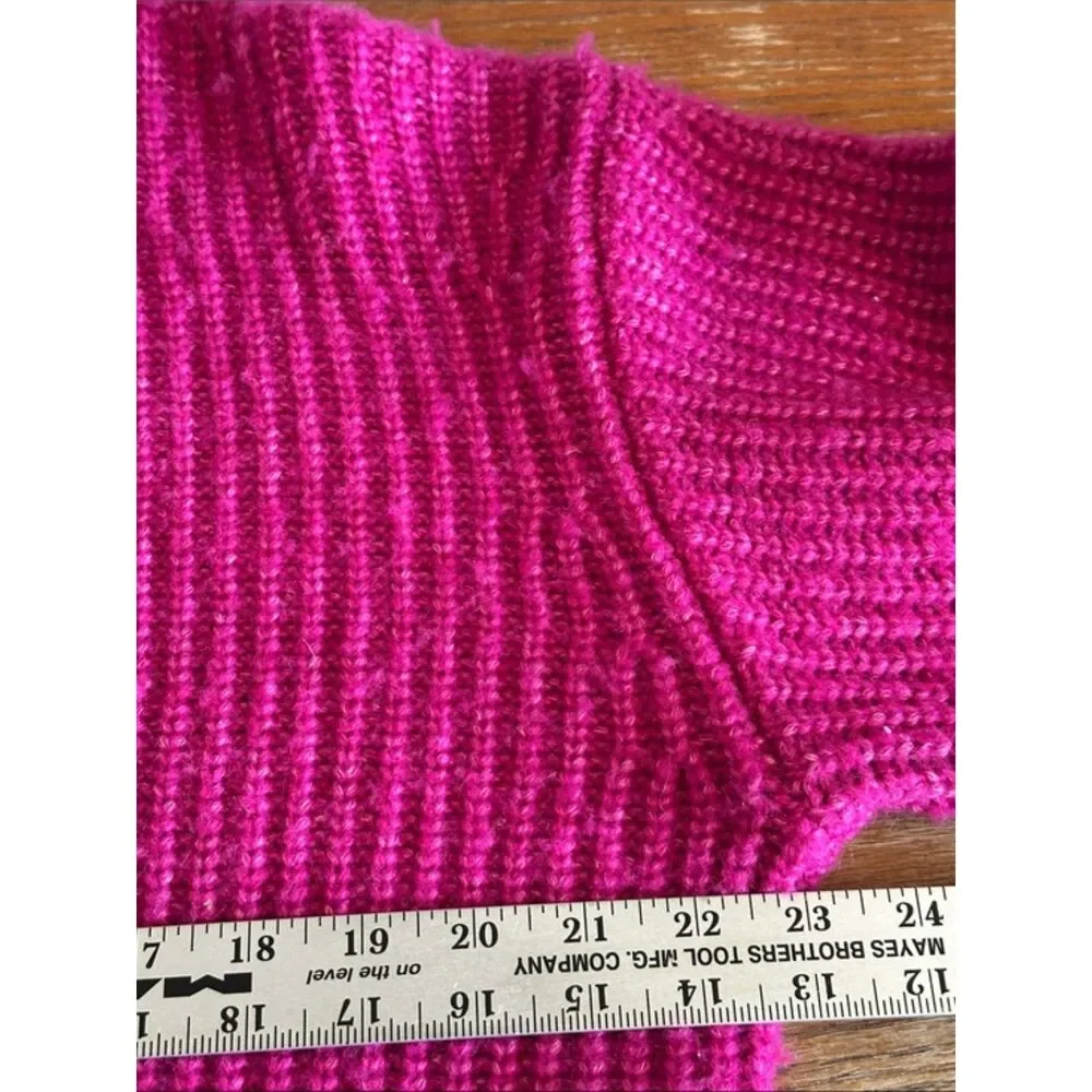 Kate Spade New York Magenta Wool Knit Bow Sweater Womens XL Puff Sleeve Pink